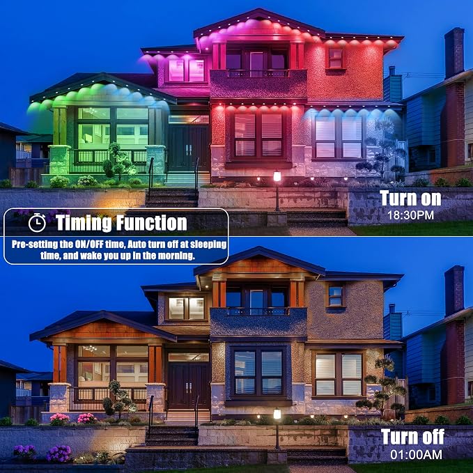 YOSION 60ft Smart Permanent Outdoor Lights, 30 RGB LED Light Bulbs with APP/Remote Control, IP67 Waterproof Eave Lights for House Roof Garden Christmas Decor
