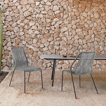 Armen Living Clip Modern Indoor Outdoor Patio Stackable Steel Dining Chair with Grey Rope - Set of 2