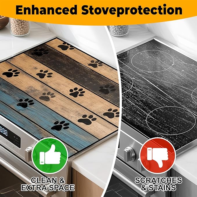 Stove Top Cover Retro Flower Gas Stove Top Cover for Home Decoration Kitchen Pad Non-Stick Washable Cooktop Covers Countertop Protector Keep Stove Clean 28"x20" (Texture-1)