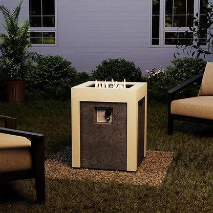 COSIEST Outdoor Propane Fire Pit Table w Compact Ledgestone 19-inch Square Graphite Base with Waterproof Cover, Certified, 40,000 BTU, Free Lava Rocks, Touch-up Pen, Fits 20lb (Grey&White)