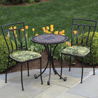 DYTXIII Set of 2 Outdoor Chair Cushions with Ties, Water Repellent Patio Chair Pads 17"x 16" for Outdoor Furniture, Round Corner Seat Cushions for Garden Yard Kitchen Green Rose