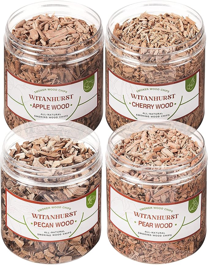 Smoker Grill and Smoke Infuser Wood Chips, Drink Smoker Kit Wood Chips for Smoking Gun, Cocktails Food Smoker 4 PCS Variety Pack Includes Pear, Apple, Cherry, and Pecan
