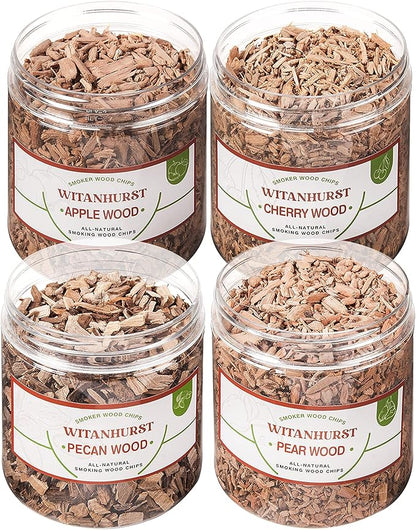Smoker Grill and Smoke Infuser Wood Chips, Drink Smoker Kit Wood Chips for Smoking Gun, Cocktails Food Smoker 4 PCS Variety Pack Includes Pear, Apple, Cherry, and Pecan