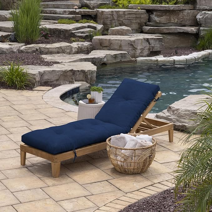 Arden Outdoor Plush Modern Tufted Chaise Cushion, 76 x 22, Rain-Proof, Fade Resistant, Tufted Cushion for Chaise Lounger Sapphire Blue Leala | Plush Comfort, Modern Tuft, Lounge Cushion, Rain-Proof, Fade Resistant, Mold and Mildew Resistant