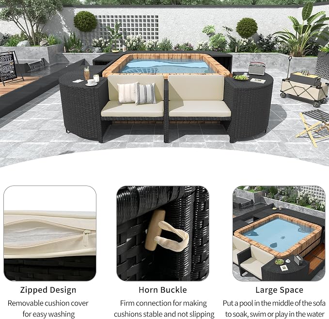 Merax Patio Furniture Set with Mini Sofa, Wooden Seats and Storage Spaces, Outdoor Conversation Sets for Patio, Lawn, Garden