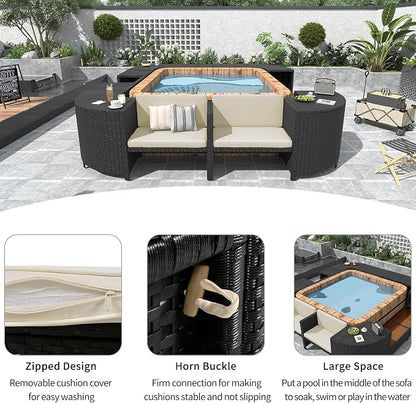 Merax Patio Furniture Set with Mini Sofa, Wooden Seats and Storage Spaces, Outdoor Conversation Sets for Patio, Lawn, Garden