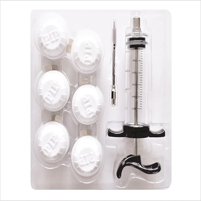 Capt Steve’s Meat Marinator Kit by Dr. Organizer – Stainless Steel Injector with Needle, 12 Single-Use Injector PIPs & 4 Recipes – Marinate Meat in Packaging, Vacuum-Sealed Friendly, US Patent Pending