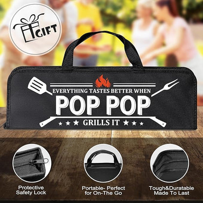 Pop Pop Gifts from Grandkids, Gifts for Poppop Grandparents Day, Grilling Accessories, Heavy Duty Stainless Steel Grill Set BBQ Grill Tools for Outdoor Grill with Aluminum Case, Grill Utensils Set