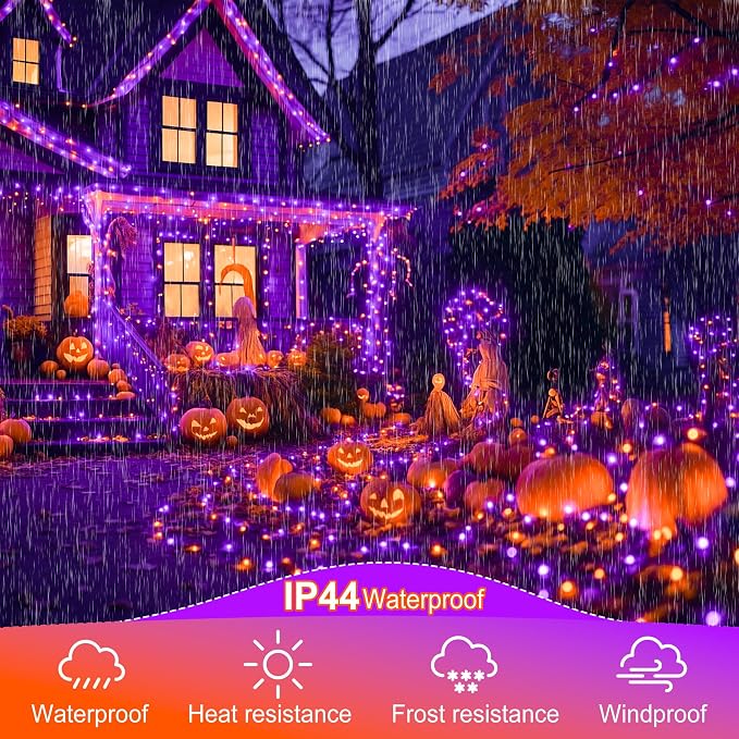 kemooie 500 LED Halloween Lights Outdoor, 164 FT Fairy Lights with 8 Modes | Purple&Orange, Timer&Memory Function, Plug in Powered, IP44 Waterproof, Indoor Outdoor Use, Home/Party/Garden/Halloween Decor