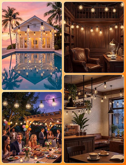 Abeja 25FT G40 Outdoor String Lights, Black Wire Globe Patio Lightss with 27 LED Plastic Bulbs(2 Spare), Waterproof Hanging Backyard Lights for Porch Balcony Party Decor, Warm White