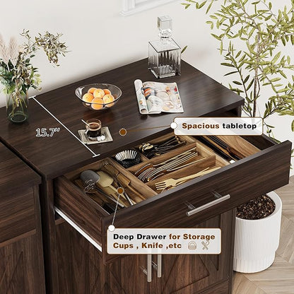 Vongrasig Sideboard Buffet Cabinet with Storage, Modern Kitchen Storage Cabinet with 1 Drawer and 2 Doors, Wood Coffee Bar Buffet Table for Kitchen, Dining Room, Rustic Brown