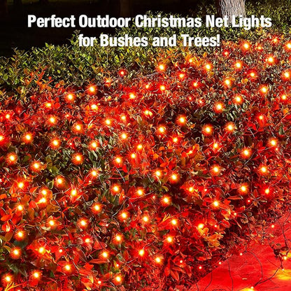 Led Red Christmas Net Lights Outdoor Christmas Bushes Lights 120Led 6ftx5ft, Connectable Outdoor Indoor Mesh Net Lighting for Xmas Holiday, Garden, Lawn, Shrubs, Trees, Bushes Decorations