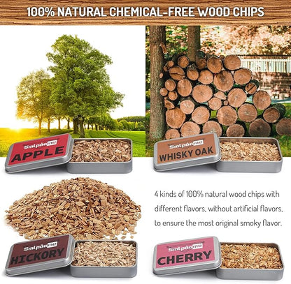 Whiskey Smoker Kit with Torch, Old Fashioned Cocktail Bourbon Drink Smoker with 4 Flavors Wood Chips, Birthday Christmas Day Gifts for Husband, Men, Dad(No Butane)