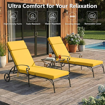 72 x 21 Inch Outdoor Chaise Lounge Cushions Set of 2 - Removable Cover, 4-Section Design, Water-Repellent & Fade-Resistant, 6 Tie Straps, Replacement for Patio & Pool Chairs - Yellow