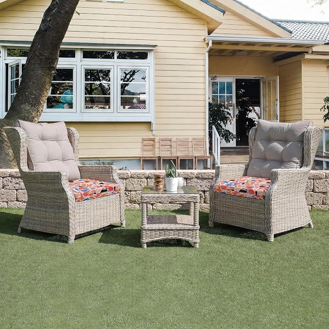 UNIKOME Outdoor Chair Cushions Pack of 4, Water Resistant Patio Cushions with Ties, High Density Sponge Filling Square Corner Seat Cushions for Outdoor Furniture, 18.5"*16"*3", Petal Stone