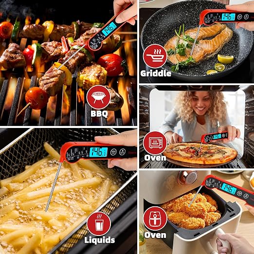 Professional Digital Meat Thermometer Instant Read Waterproof – Folding Probe Food Thermometer with Backlight & Calibration, Fast Read for BBQ, Grill, Deep Fry, Cooking, Liquids, Gift for Chef