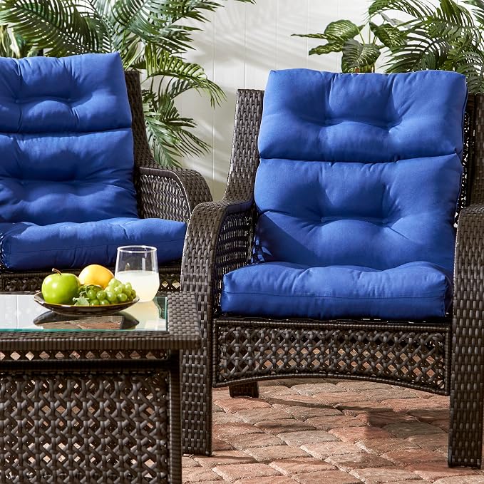 Greendale Home Fashions Outdoor 44x22-inch High Back Chair Cushions (Set of 2), Blue