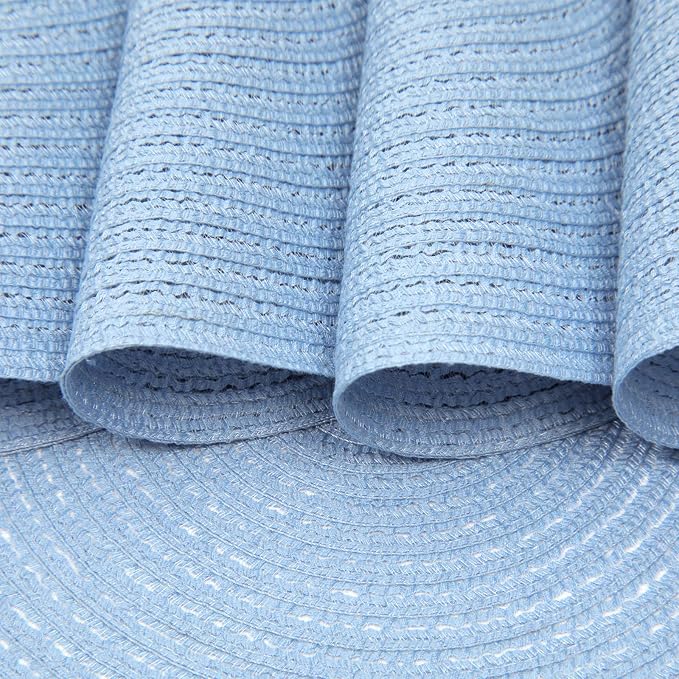 SHACOS Round Braided Placemats Set of 4 Washable 15 inch Round Non Slip Table Place Mats for Dining Tables (Light Blue, 4)