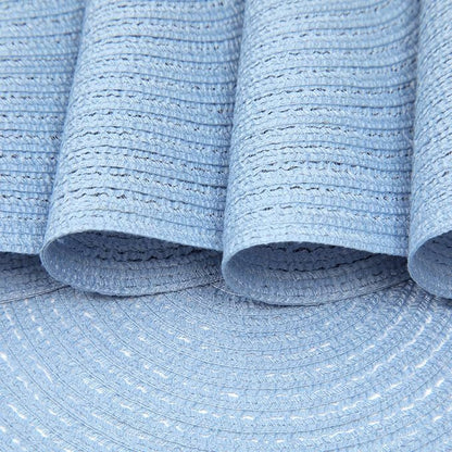 SHACOS Round Braided Placemats Set of 6 Round Table Mats for Dining Tables 15 inch (Light Blue, 6)