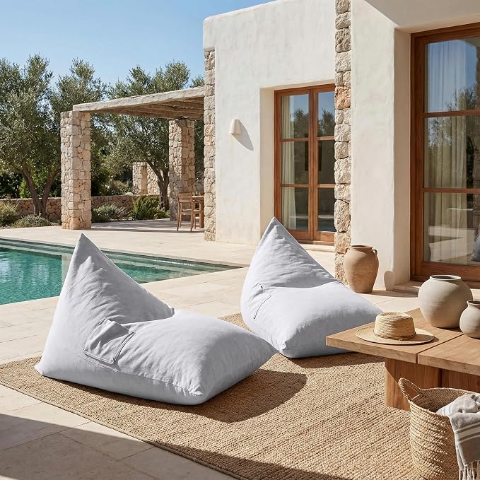 Christopher Knight Home Arlene Twist Outdoor Bean Bag Chair Set of 2, Fabric Bean Bag Lounger for Adults and Kids, Outdoor Comfy Reading Chair, Patio Lounge Sofa for Poolside Garden, Gray
