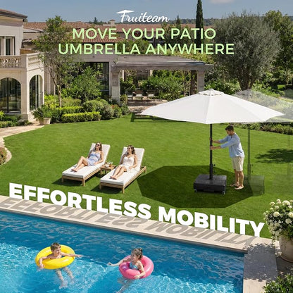 FRUITEAM 120 LBS Fillable Mobile Umbrella Base with Wheels | Heavy Duty Patio Umbrella Stand, Fillable Weighted Umbrella Base for Patio, Deck, Poolside, Windproof Design