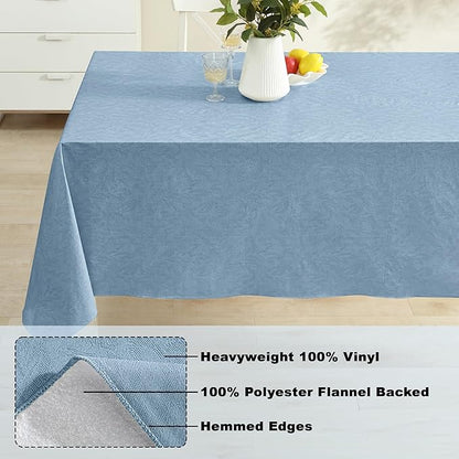 Newbridge Napa Leaf Blue Vinyl Flannel Backed Tablecloth, 52 x 70 Inch Rectangle, Hotel Quality Waterproof Indoor Outdoor Table Cover for Kitchen, Patio, Dining, BBQ