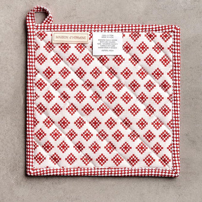 Maison d' Hermine Pot Holders 100% Cotton Heat Resistant Potholders 8" x 8" Hot Pads with Loop for Thanksgiving Christmas Decorations BBQ Cooking Baking Handling Hot Pans (Pack of 1, Rural Christmas)