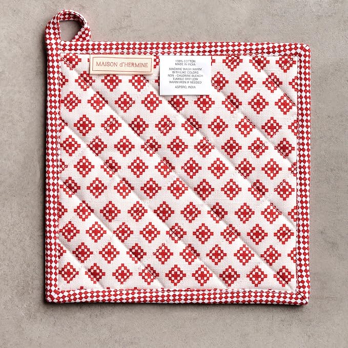 Maison d' Hermine Pot Holders 100% Cotton Potholders (8" x 8", Pack of 2) | Heat Resistant Hot Pads with Loop BBQ Cooking Baking Hotel Kitchen Handling Hot Pans Thanksgiving Christmas - Rural Christmas