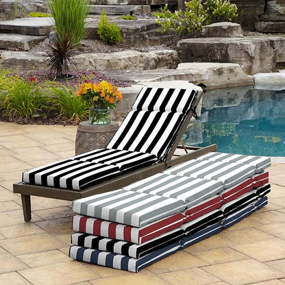 Arden Outdoor Chaise Cushion, 21 in x 72 in, Weather-Proof, Rain-Proof, Fade Resistant Patio Cushion for Chaise Lounger Black Cabana Stripe | Lounge Cushion, Weather-Proof, Rain-Proof, Fade Resistant for Chaise Lounger, Mold and Mildew Resistant