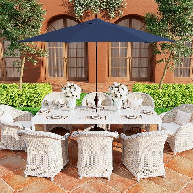 California Umbrella 11Ft Premium Patio Umbrella, Hand-Crank, Tilt-Collar, Bronze Frame, Solution Dyed Navy Fabric