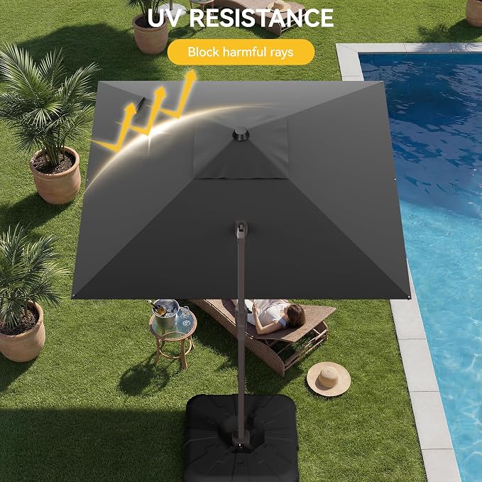 10x10FT Cantilever Outdoor Umbrella with Base, 360° Rotating Large Offset Square Patio Umbrella, Ideal for Garden Backyard Deck Courtyard, Grey