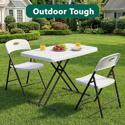 30in Folding Table, Portable Picnic Table with Adjustable Height, Foldable TV Tray Table & Laptop Desk for Small Spaces, Patio, Camping, BBQ, No Assembly Needed, White