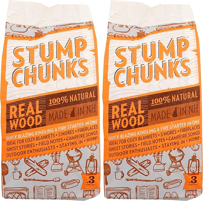 Stump Chunks: SC-3 0.3 Cu Ft Kindling & Fire Starters - Natural Fire Kindling Wood Sticks & Firewood Starter - Firestarter Sticks from Recycled Tree Stumps - Medium Bag (Pack of 2)