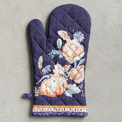 Maison d' Hermine Oven Gloves 100% Cotton Oven Mitt 7" x 13" with Loop Heat Resistant BBQ Cooking Gloves for Thanksgiving Christmas Decorations Baking Handling Hot Pans (Pack of 1, Pumpkin Blues)
