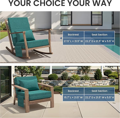 Crestlive Products Foldable Outdoor Chaise Lounge Cushions with Head Pillow and Side Pockets, Water Resistant & Fade Resistant Lounge Chair Cushion, 72''L x 21''W, Set of 2, Malachite