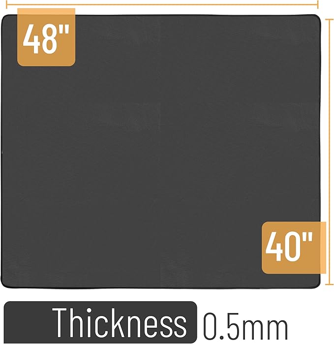 UNCO- Under Grill Mats for Outdoor Grill, 48" x 40", Black Double-Sided, Fireproof, Reusable, Portable, 3 Layers, Waterproof & Easy to Clean, Grill Matt for Outdoor Grill Deck Protector