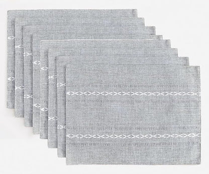 Wracra Cotton Linen Place Mats, Grey Embroidered Placemats Set of 8 | Placemats 12 x 18 Inch; Cotton Linen Woven Fabric; Heat Resistant Table Mats; Raised Embroidered Hollow Design