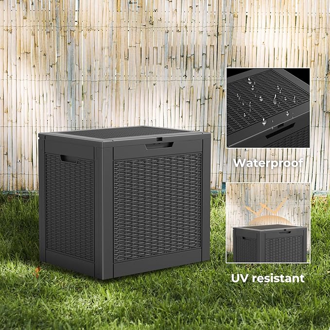 Resin Deck Box - 35 Gallon Lockable Outdoor Storage, Water-Resistant Indoor/Outdoor Bin for Package Delivery, Patio Cushions, Gardening Tools