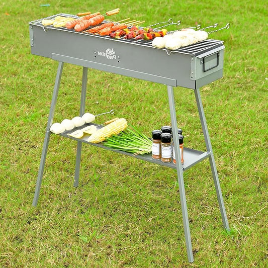 WILLBBQ Charcoal Grill Tailgate Parties, Patio, Beach Barbecues, Backyard Gatherings,Alloy Steel BBQ Barbecue Outdoor Grilling with Durable Support Frame and Dual Adjustable Vents (31.6x7.1x5.1 inch)