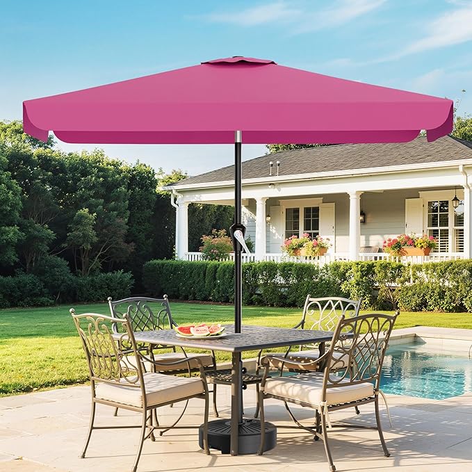 AreShark 6.5 x 10 FT Rectangular Valance Patio Umbrella, Outdoor Umbrella with Tilt and Crank, Market Table Umbrellas W/ 6 Ribs UV Protection for Garden, Deck, Backyard and Pool, Rose Pink