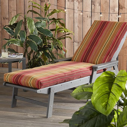 Outdoor Reversible Chaise Lounge Chair Cushion, Cinnamon Stripe