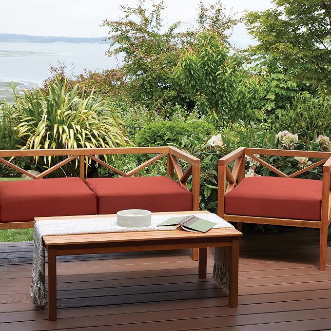 Classic Accessories Ravenna Water-Resistant 25 x 25 x 5 Inch Square Patio Seat Cushion Slip Cover & Foam, Spice, Lounge Chair Cushion