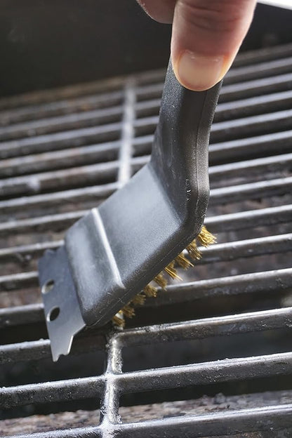 RSVP International (BQ-9B) BBQ Grill Cleaning Brush/Scraper, 9" | Brass Bristles & Stainless Steel Scraper | Gas/Charcoal Grill | Dishwasher Safe