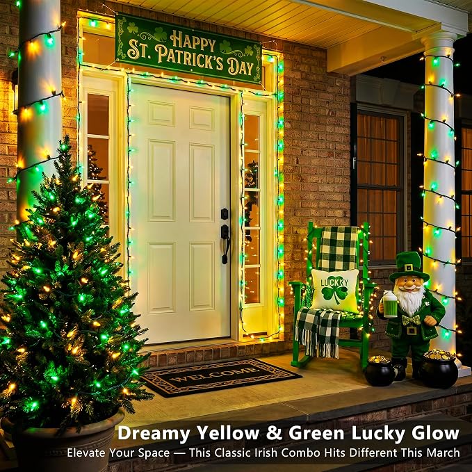 BrizLabs Christmas Lights, 100 Count 19.7ft Yellow & Green String Lights | Connectable; UL Certified; Incandescent Mini Lights Plugin Green Wire Indoor Outdoor St. Patrick's Day Xmas Tree Party Decor