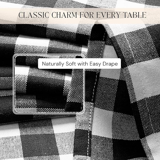 Gingham Buffalo Check 52"x70" Tablecloth 100% Cotton Washable Rustic Rectangle Table Cover Decorative for Gifts, Dining, BBQ, Buffet Parties & Camping - Black