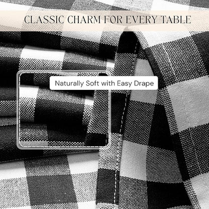Gingham Buffalo Check 52"x70" Tablecloth 100% Cotton Washable Rustic Rectangle Table Cover Decorative for Gifts, Dining, BBQ, Buffet Parties & Camping - Black
