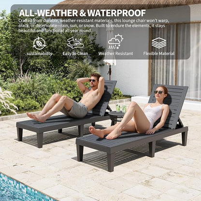 Outdoor Chaise Lounge Chair Set of 4, 5-Position Adjustable Tanning Lounge Chair, All-Weather Resin Patio Lounge Chair for Pool, Beach, Garden (Black)