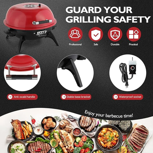 ROVSUN 1600W Red Portable Electric Grill – Adjustable Temperature Control, 304 Stainless Steel Double-Layer Cooking Surface, Removable Tabletop Stove for Indoor & Outdoor Use