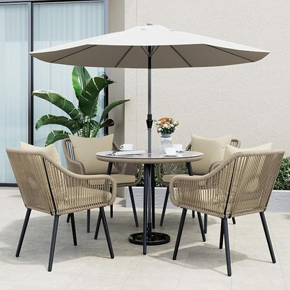 Wisteria Lane 5-Piece Patio Dining Table Set, All Weather Twisted Rattan Furniture Set with Cushions, Outdoor Dining Table Chair Set with Umbrella Hole, Ideal for Backyard Balcony Deck Garden, Beige