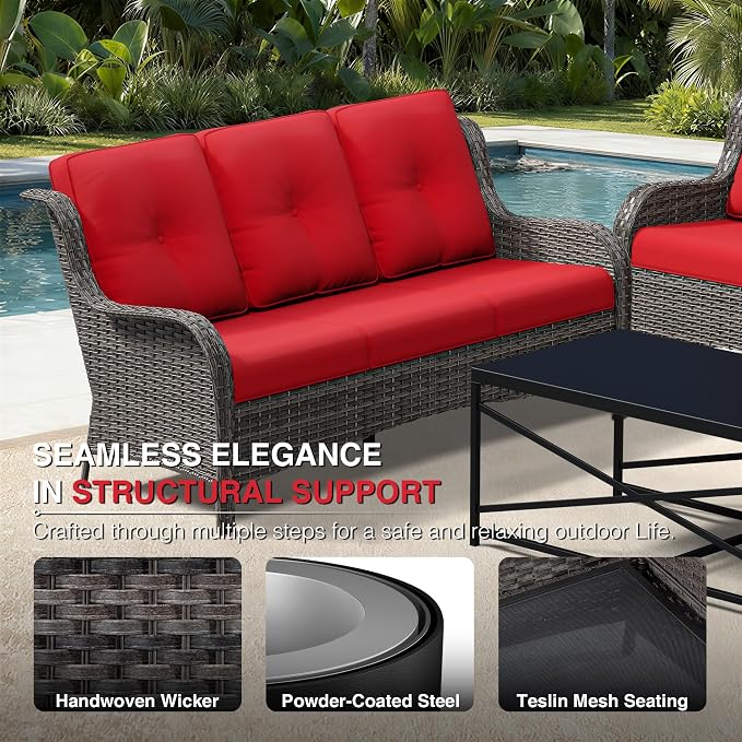Joyside Outdoor Patio Couch Set, Outdoor Wicker Sofa with High Back, Deep Seating, Wide Armrest, Thickened Cushions, Patio Sofa for Deck, Porch Use